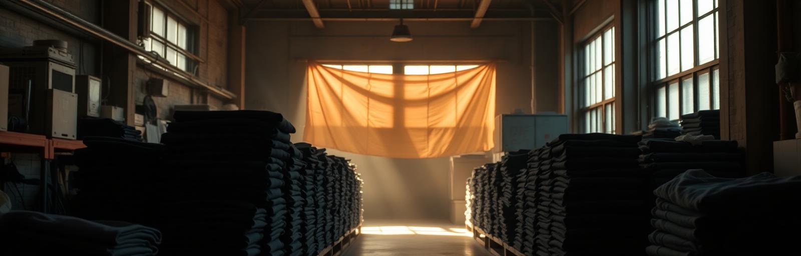 Taller de impresión con playeras negras listas para envío